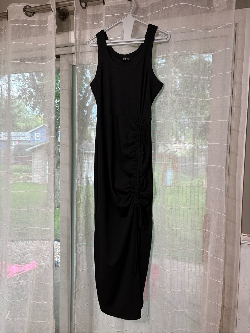 Black Sleeveless Ruched Maxi Dress